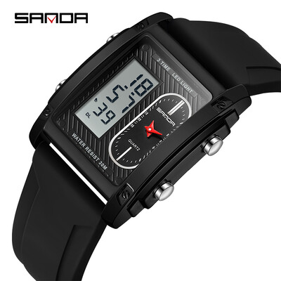 SANDA Fashion Ceas electronic creativ pentru bărbați Afișaj dublu Ceas electronic cu cuarț multifuncțional rezistent la apă Reno Masculino