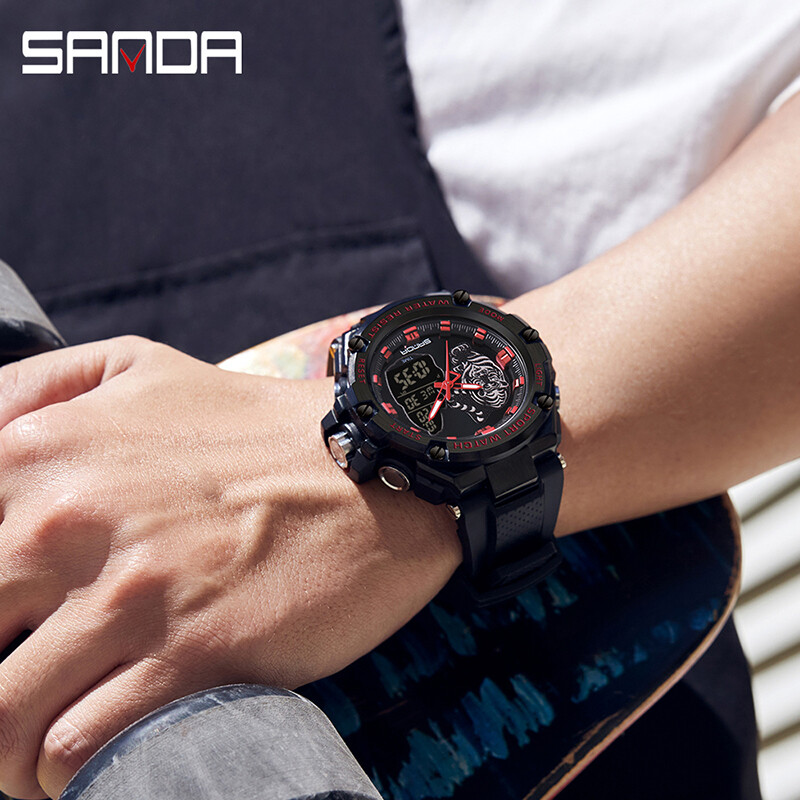 SNADA 2024 Ceasuri noi pentru bărbați Ceas de mână electronic sport, impermeabil, la modă, fluorescent, cu afișaj dublu, ceas digital cu cuarț 3173