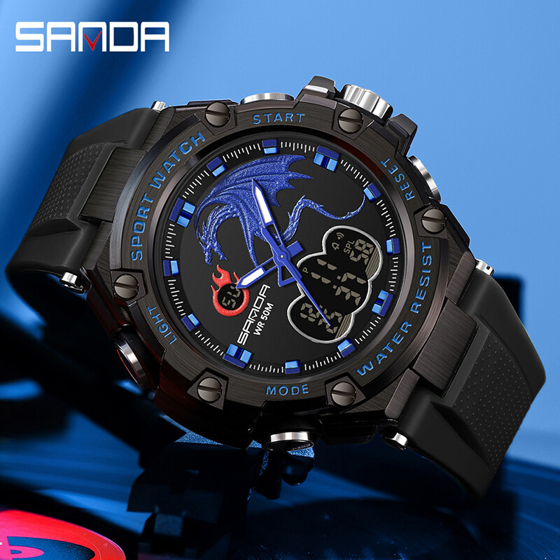 2024 SANDA Muški vojni sportski elektronički satovi Vodootporni muški vrhunski luksuzni sat Digitalni pisani sat relogio masculino 3171