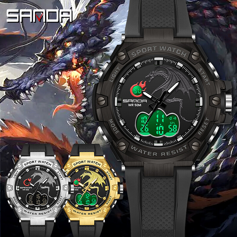 2024 SANDA Muški vojni sportski elektronički satovi Vodootporni muški vrhunski luksuzni sat Digitalni pisani sat relogio masculino 3171