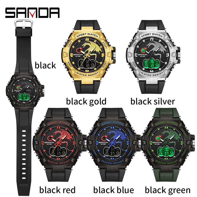 2024 SANDA Muški vojni sportski elektronički satovi Vodootporni muški vrhunski luksuzni sat Digitalni pisani sat relogio masculino 3171