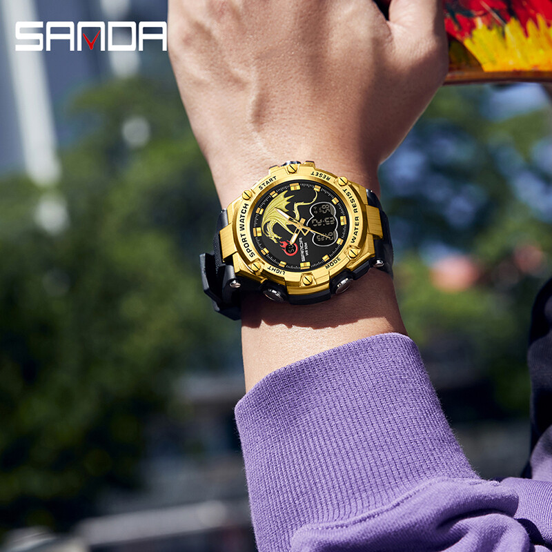 2024 SANDA Muški vojni sportski elektronički satovi Vodootporni muški vrhunski luksuzni sat Digitalni pisani sat relogio masculino 3171