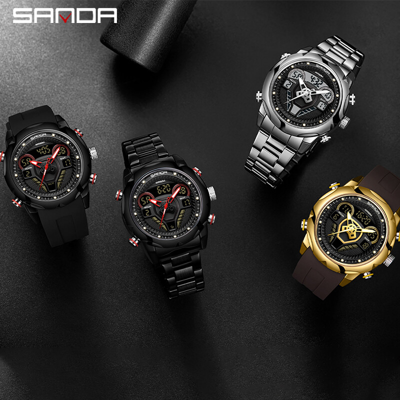 Ceasuri electronice cu cuarț multifuncționale pentru bărbați SANDA, cu LED-uri, digitale, luminoase, pentru studenți, în tendință, în stil militar, pentru bărbați