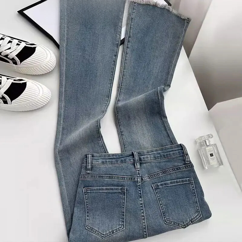 Vintage kõrge vöökohaga naiste teksad Ameerika stiilis salendavad moodsad pikad püksid väikestele naistele