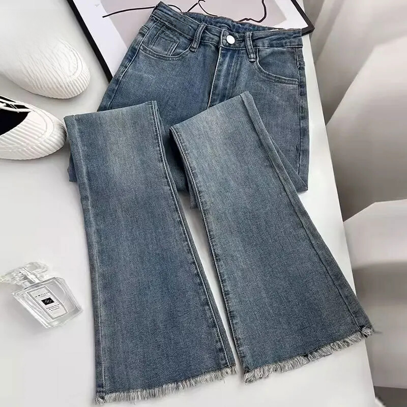 Vintage kõrge vöökohaga naiste teksad Ameerika stiilis salendavad moodsad pikad püksid väikestele naistele