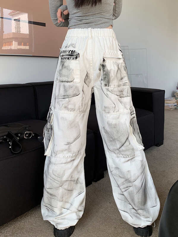 2023 Ropa Grunge Y2K Streetwear Alb Baggy Cargo Jeans Pantaloni pentru femei Îmbrăcăminte drepte largi Lady Hip Hop Harajuku