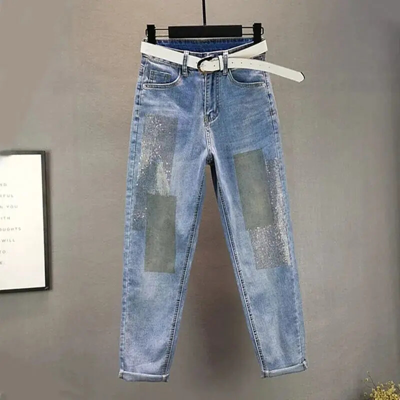 Blugi de femeie Pantaloni de culoare deschisă Blugi de damă de primăvară și toamnă largi, talie înaltă, decupați, pantaloni vaqueros mujer