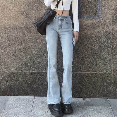 Flare Jeans Ženske izbijeljene traperice u korejskom stilu Chic Slim Trendy rastezljive hipsterske retro elegantne Ulzzang College Street ženske pune dužine