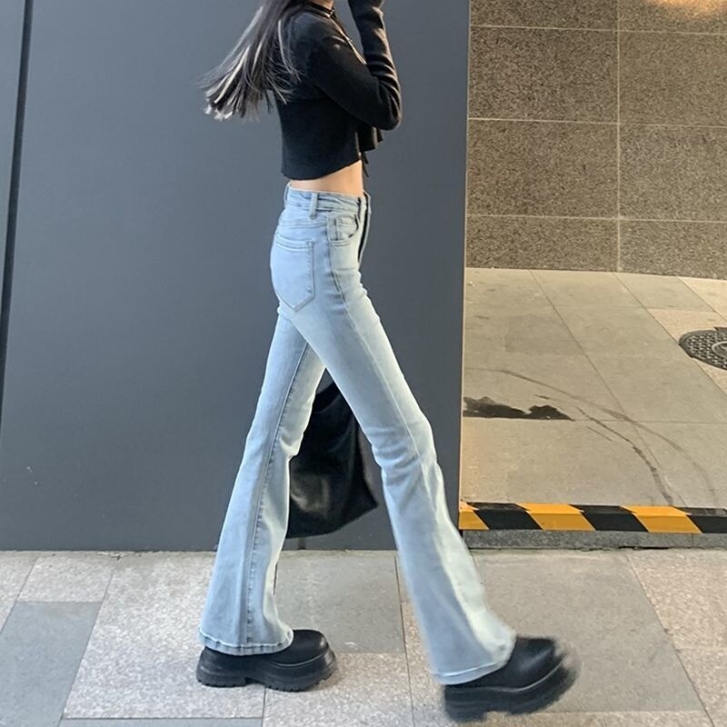 Flare Jeans Ženske izbijeljene traperice u korejskom stilu Chic Slim Trendy rastezljive hipsterske retro elegantne Ulzzang College Street ženske pune dužine