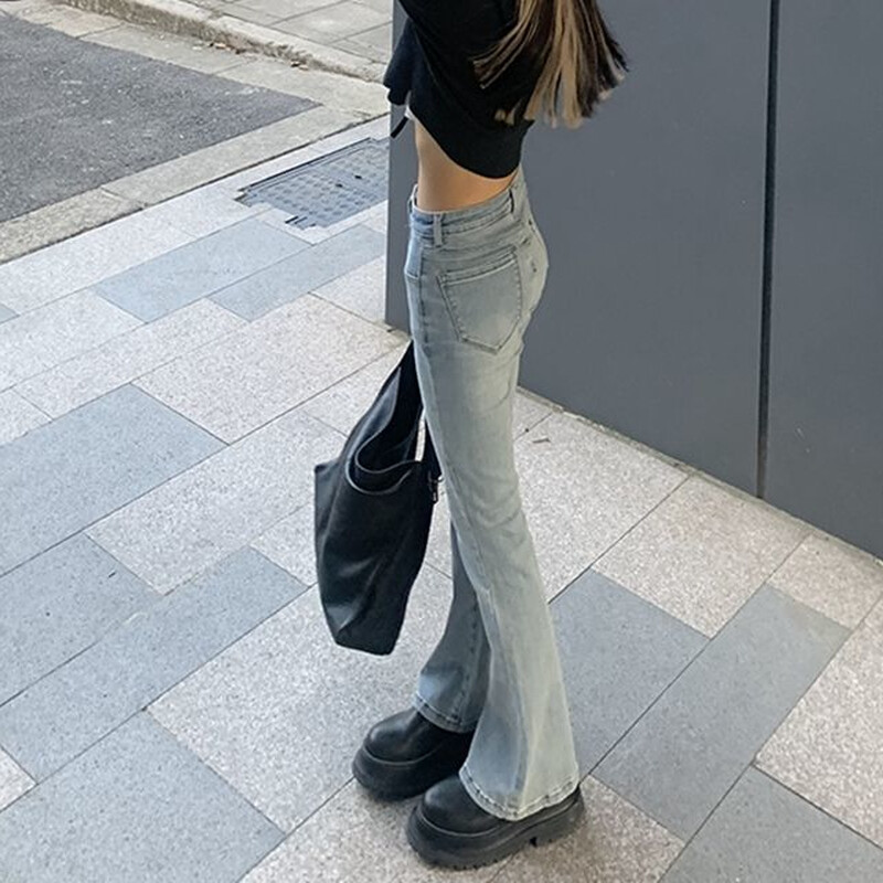 Flare Jeans Ženske izbijeljene traperice u korejskom stilu Chic Slim Trendy rastezljive hipsterske retro elegantne Ulzzang College Street ženske pune dužine