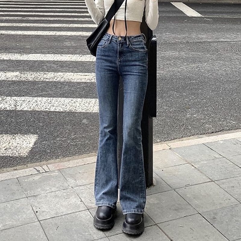 Flare Jeans Ženske izbijeljene traperice u korejskom stilu Chic Slim Trendy rastezljive hipsterske retro elegantne Ulzzang College Street ženske pune dužine