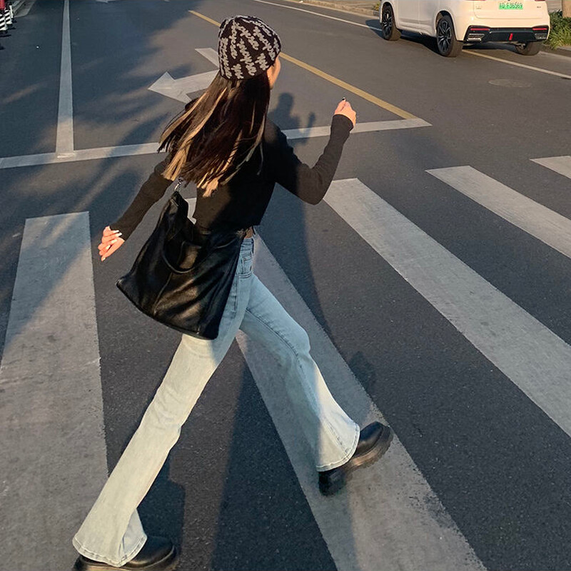 Flare Jeans Ženske izbijeljene traperice u korejskom stilu Chic Slim Trendy rastezljive hipsterske retro elegantne Ulzzang College Street ženske pune dužine