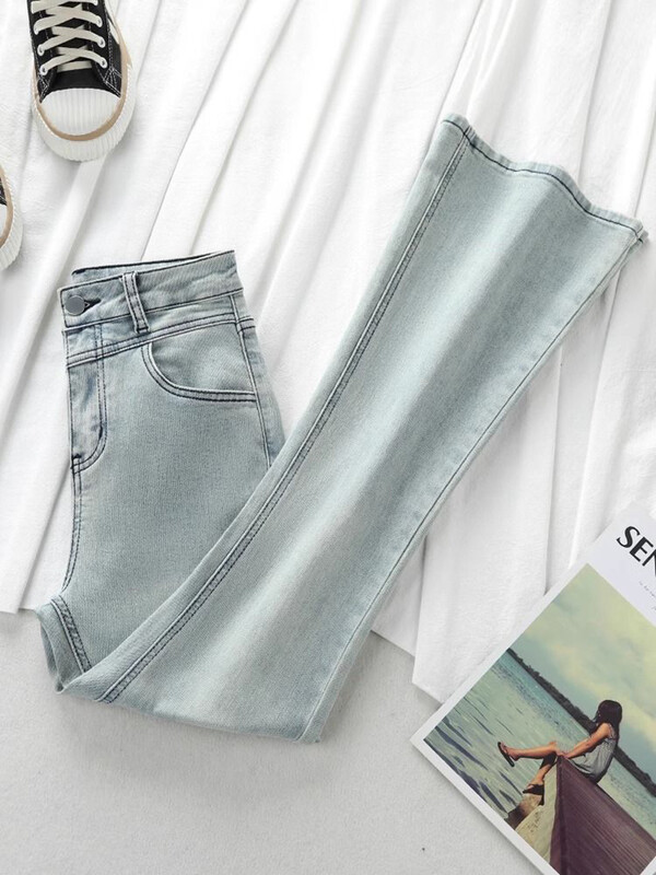Heledad kõrge vöökohaga laienevad teksased naistele suvi 2024 uued kitsad põrandani ulatuvad püksid kergelt elastsed pikad püksid