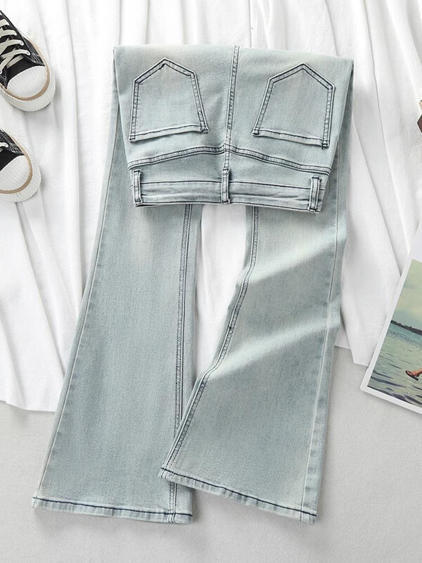 Heledad kõrge vöökohaga laienevad teksased naistele suvi 2024 uued kitsad põrandani ulatuvad püksid kergelt elastsed pikad püksid