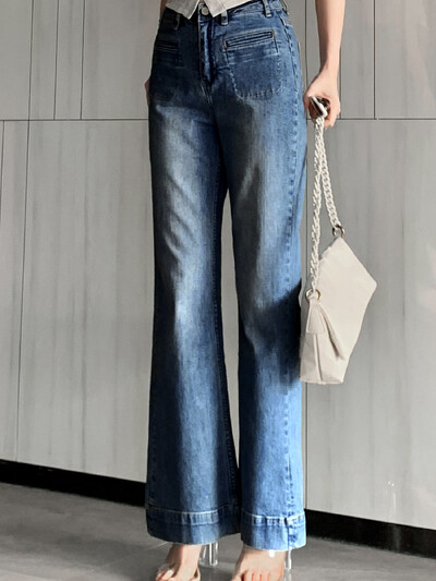 "MODREN & RETRO" CASUAL BAGGY Y2K TOPS PANTALONI DENIM BLANCI MICRO EVAZATI CU TALIE ÎNALTĂ - FORGUNROSES