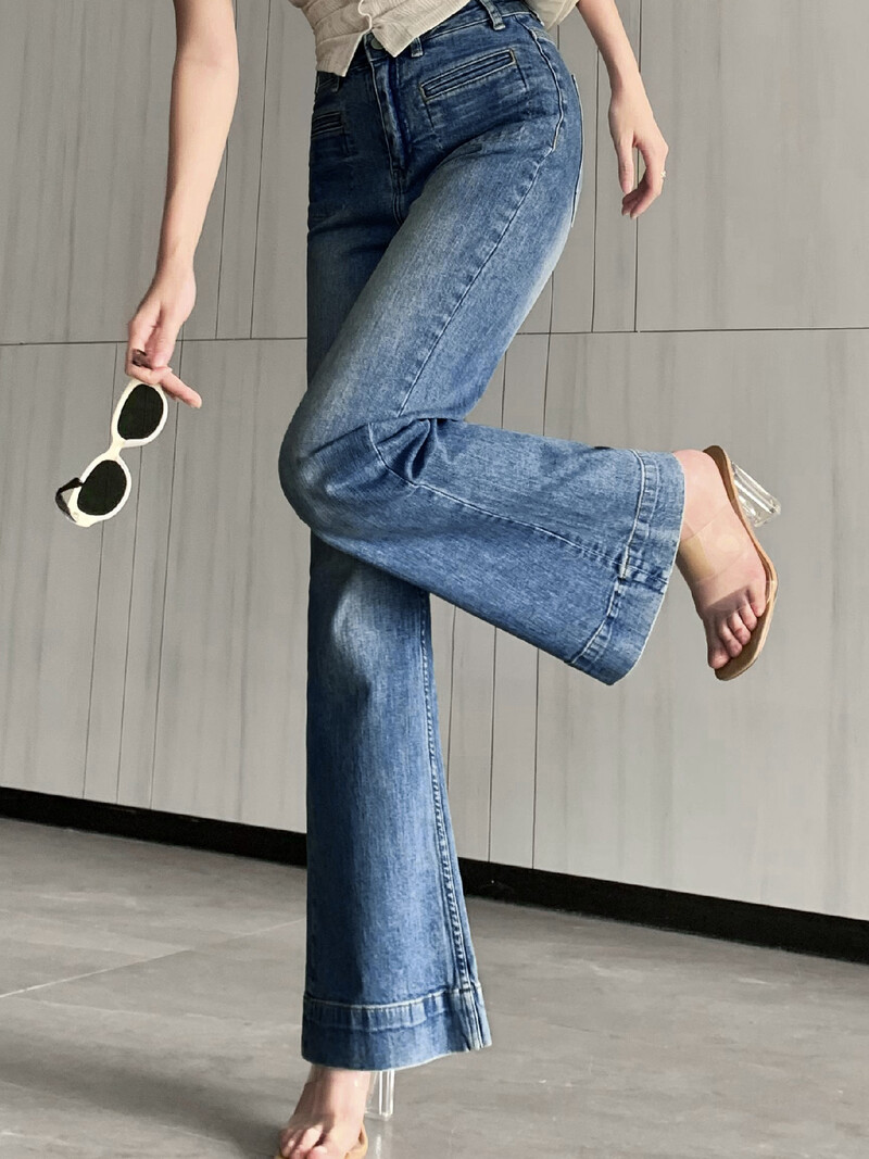 "MODREN & RETRO" CASUAL BAGGY Y2K TOPS PANTALONI DENIM BLANCI MICRO EVAZATI CU TALIE ÎNALTĂ - FORGUNROSES