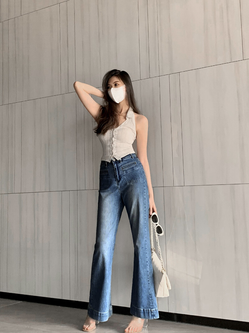 "MODREN & RETRO" CASUAL BAGGY Y2K TOPS PANTALONI DENIM BLANCI MICRO EVAZATI CU TALIE ÎNALTĂ - FORGUNROSES