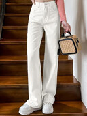 Дамски пролетни широки дънки с висока талия Lady Street Корейска версия широки панталони Бели модни прави панталони