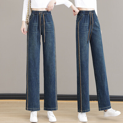 Traperice širokih nogavica s elastičnim strukom Jesen i zima Ženske nove patchwork džepovi s visokim strukom Uske retro hlače ravnih nogavica