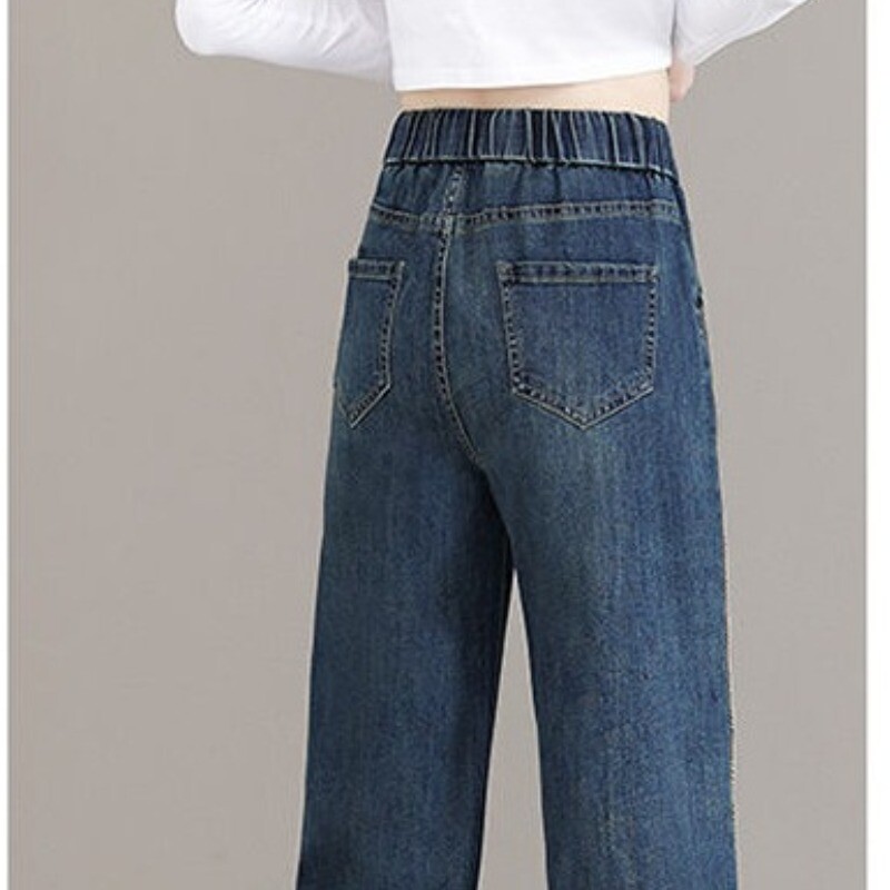 Traperice širokih nogavica s elastičnim strukom Jesen i zima Ženske nove patchwork džepovi s visokim strukom Uske retro hlače ravnih nogavica