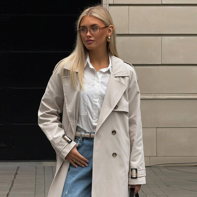 Mantoană lungă de damă, cu două piepte, cu buzunare, rever la modă largi, nou în paltoane 2024, toamnă iarnă, îmbrăcăminte exterioară pentru femei