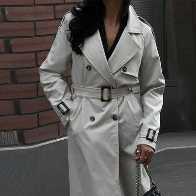 Mantoană lungă de damă, cu două piepte, cu buzunare, rever la modă largi, nou în paltoane 2024, toamnă iarnă, îmbrăcăminte exterioară pentru femei