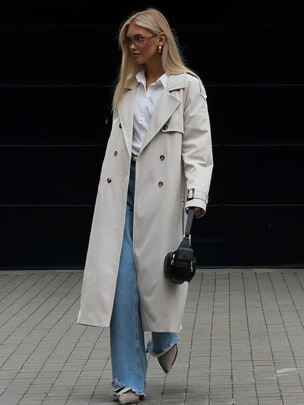 Mantoană lungă de damă, cu două piepte, cu buzunare, rever la modă largi, nou în paltoane 2024, toamnă iarnă, îmbrăcăminte exterioară pentru femei