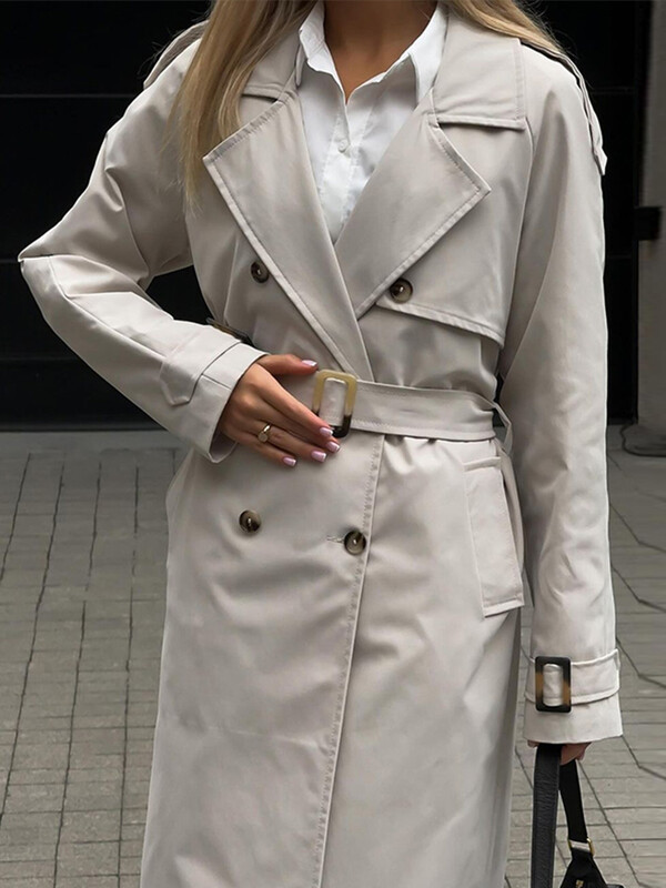 Mantoană lungă de damă, cu două piepte, cu buzunare, rever la modă largi, nou în paltoane 2024, toamnă iarnă, îmbrăcăminte exterioară pentru femei