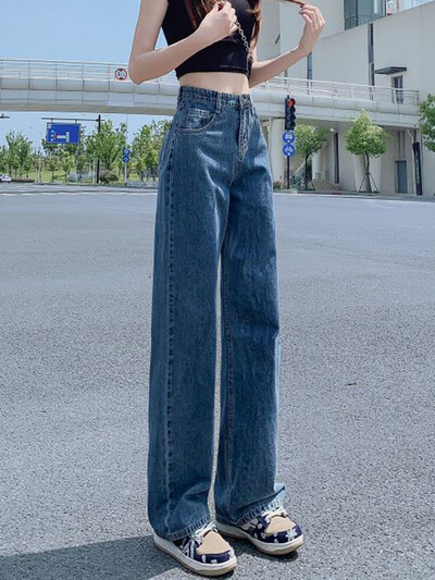 2024, blugi de damă noi, modă, talie înaltă, anii 2000, pantaloni drepti, cu picioare largi, fete, pantaloni albaștri de înaltă calitate, stil nou