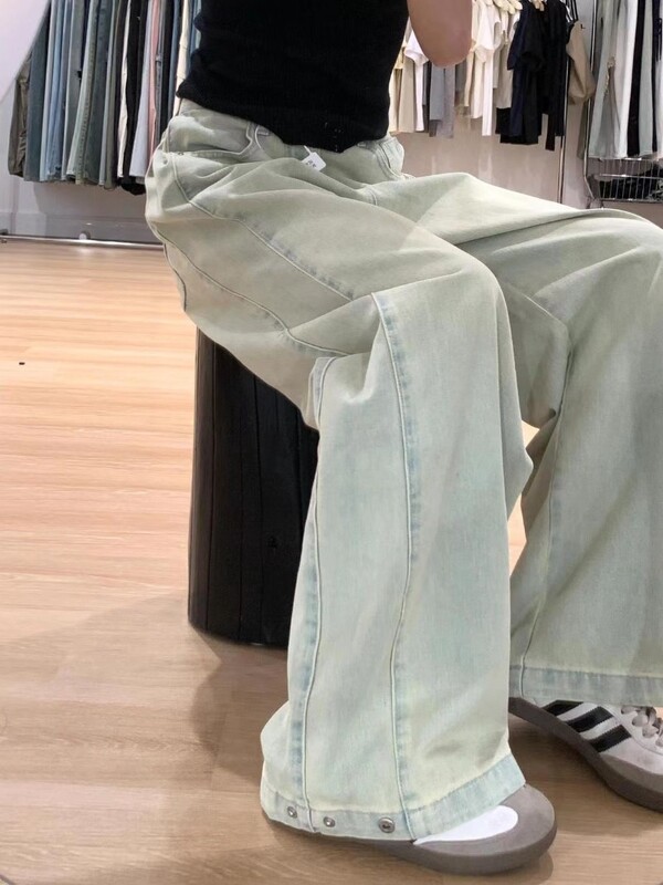 Naiste ülisuured lahtised teksad Ameerika retro heledad teksad kõrge vöökohaga sirged vabad püksid