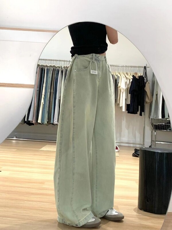 Naiste ülisuured lahtised teksad Ameerika retro heledad teksad kõrge vöökohaga sirged vabad püksid