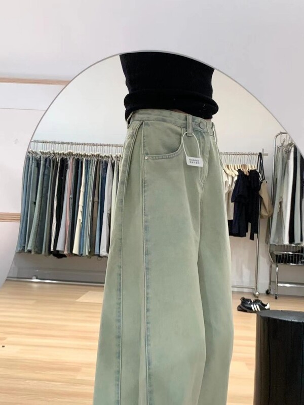 Naiste ülisuured lahtised teksad Ameerika retro heledad teksad kõrge vöökohaga sirged vabad püksid