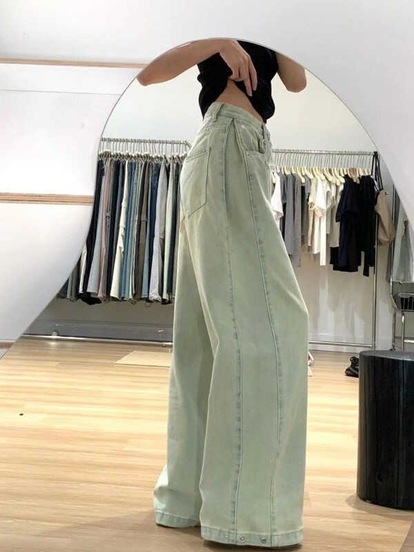 Naiste ülisuured lahtised teksad Ameerika retro heledad teksad kõrge vöökohaga sirged vabad püksid