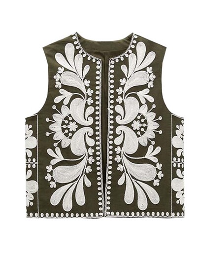 TRAF 2024 naiste vintage lilltikandiga lühike vestiga jakk Naiste rahvuslikus stiilis vestid naistele vabaaja šikkad vöötopid