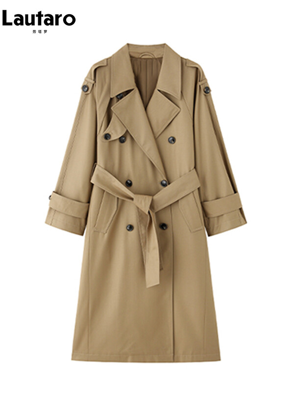 Lautaro kevad-sügisne ülisuur khaki-hall naiste mantel, kaherealine vaba vabaaja Korea moodne mantel 2024