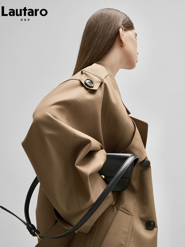 Lautaro kevad-sügisne ülisuur khaki-hall naiste mantel, kaherealine vaba vabaaja Korea moodne mantel 2024