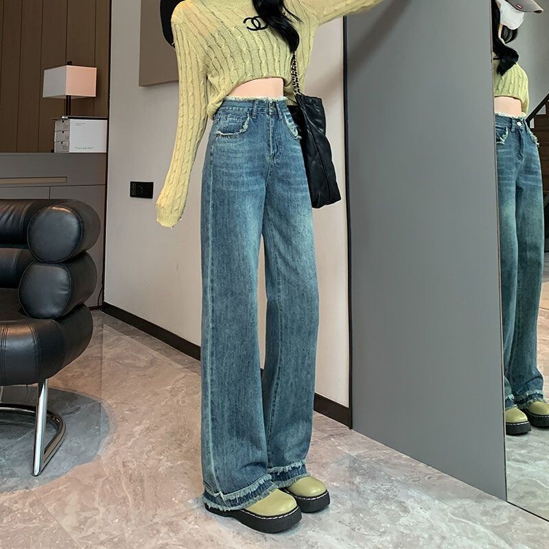 Blugi de damă cu talie înaltă, cu talie înaltă, pantaloni largi pentru femei, ocazional în formă de pară, cu design retro, pantaloni lungi cu senzație