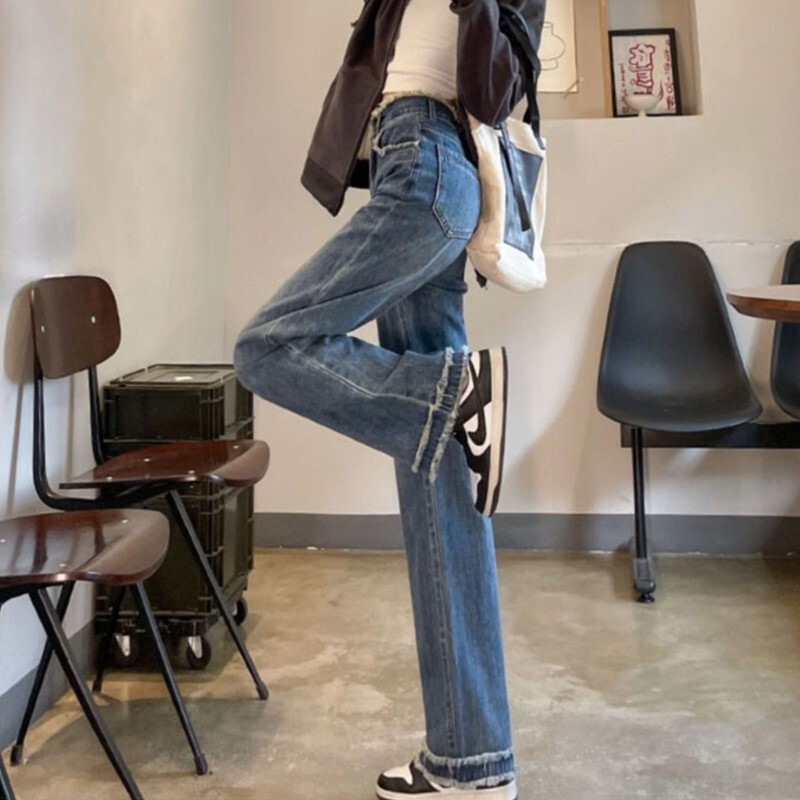 Blugi de damă cu talie înaltă, cu talie înaltă, pantaloni largi pentru femei, ocazional în formă de pară, cu design retro, pantaloni lungi cu senzație