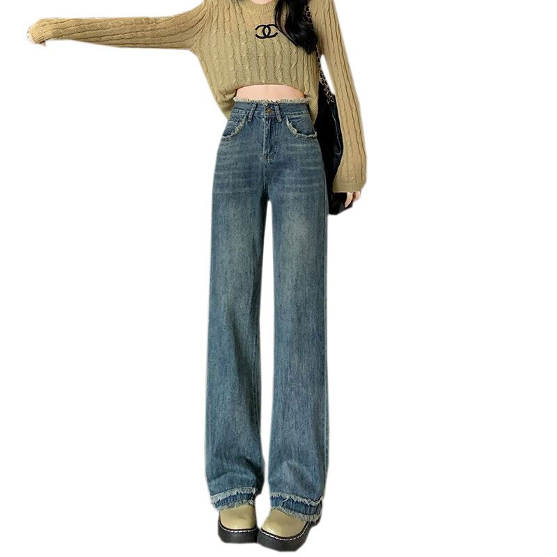 Blugi de damă cu talie înaltă, cu talie înaltă, pantaloni largi pentru femei, ocazional în formă de pară, cu design retro, pantaloni lungi cu senzație