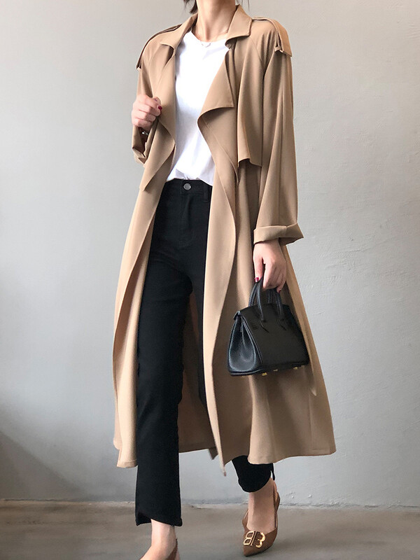 Trenci lung pentru femei de primăvară SEDUTMO Trenci de modă Trench de vânt vintage cu buzunar supradimensionat Îmbrăcăminte elegantă de birou cu centură ED1859