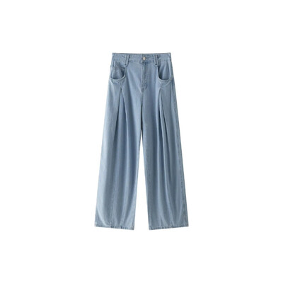 HanOrange 2024 sügis vabaaja kaarjas laia säärega teksad Naiste pehmed lahtised laternaga teksapüksid helesinised