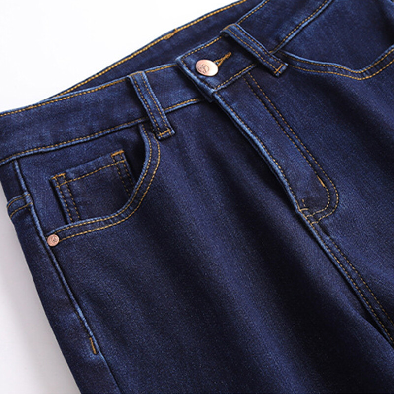 Elegantsed kõrge vöökohaga plüüs sirge säärega teksad naiste pikad paksud soojad oversize talve venivad teksapüksid samet kuum vooder 8XL