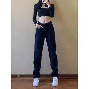 La modă, ocazional, picior drept, blugi negri pur pentru femei, pantaloni slim cu talie înaltă, pantaloni largi 2024, blugi noi