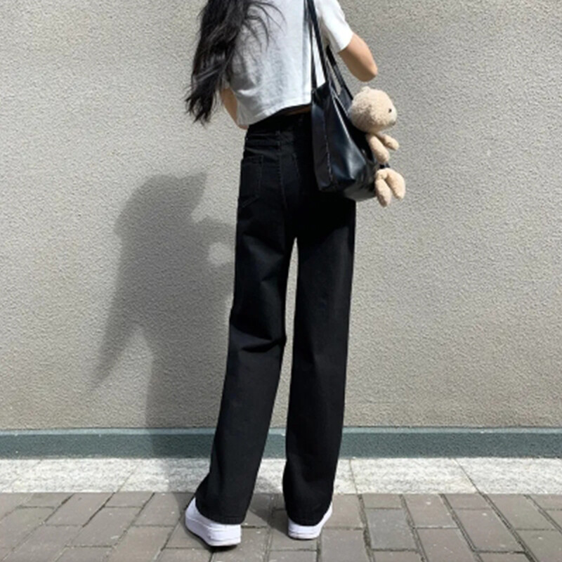 La modă, ocazional, picior drept, blugi negri pur pentru femei, pantaloni slim cu talie înaltă, pantaloni largi 2024, blugi noi