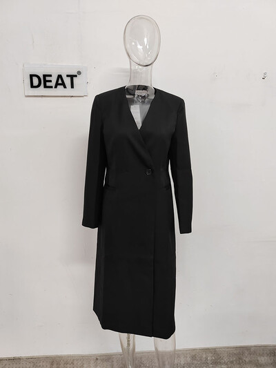 DEAT Fashion naiste bleiser kaevikus, pikkade varrukatega, ühe nupuga, V-kaelusega ühevärviline tuuletõke kevad 2024 uus mõõn 7AB3293