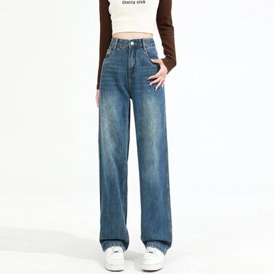 ZOENOVA Y2K 2023 Blugi drepți eleganti, drapei largi de damă, cu picioare late, cu ștergerea pantalonilor drepti, casual, clasici, versatili, blugi mom