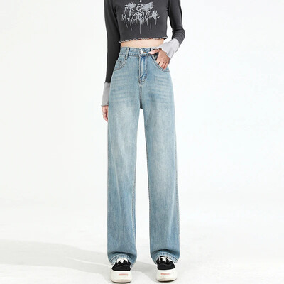 ZOENOVA Y2K 2023 Blugi drepți eleganti, drapei largi de damă, cu picioare late, cu ștergerea pantalonilor drepti, casual, clasici, versatili, blugi mom