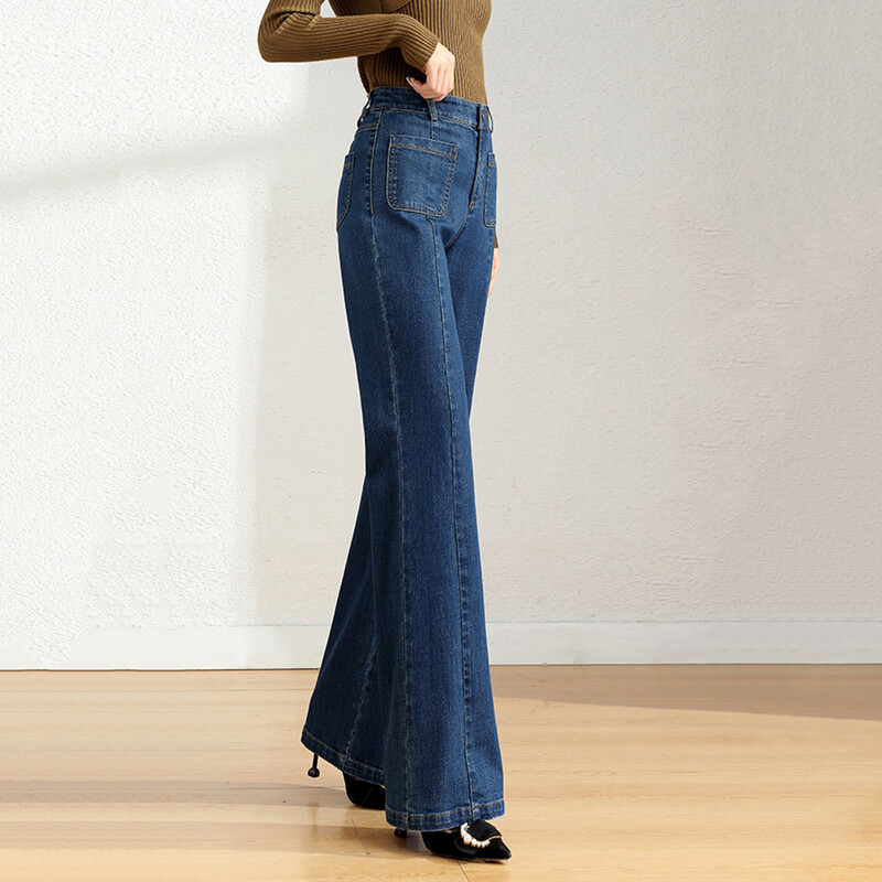 Blugi din denim evazați pentru femei, cu picior lat, pentru primăvară, toamnă, pentru femei, cu talie înaltă elastică, picior drept, elastic, la modă, buzunar