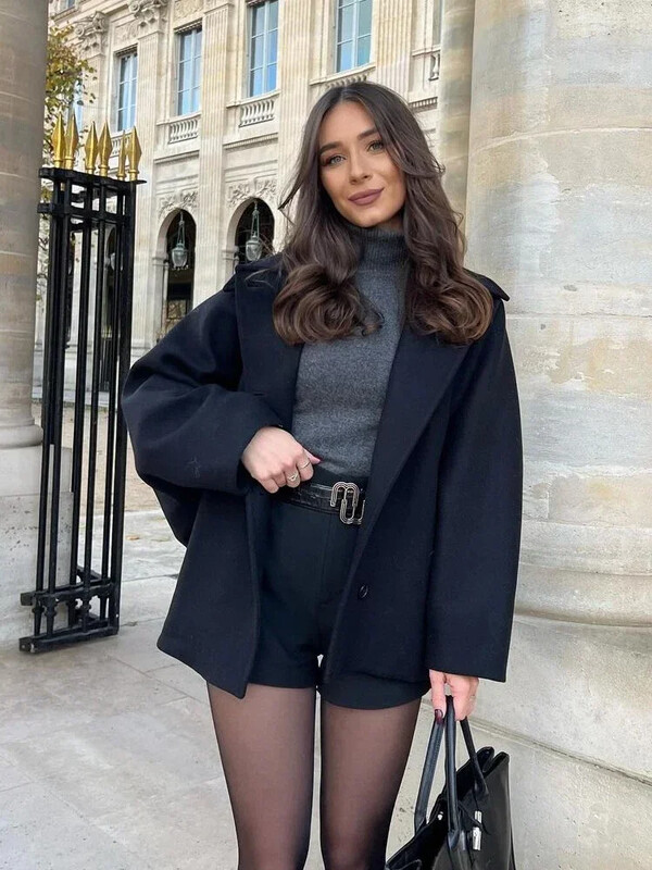 Modni vuneni sako na rever za žene Proljeće 2024. Jednoredno kopčanje Kaputi dugih rukava Ženska elegantna prevelika šik ulična odjeća