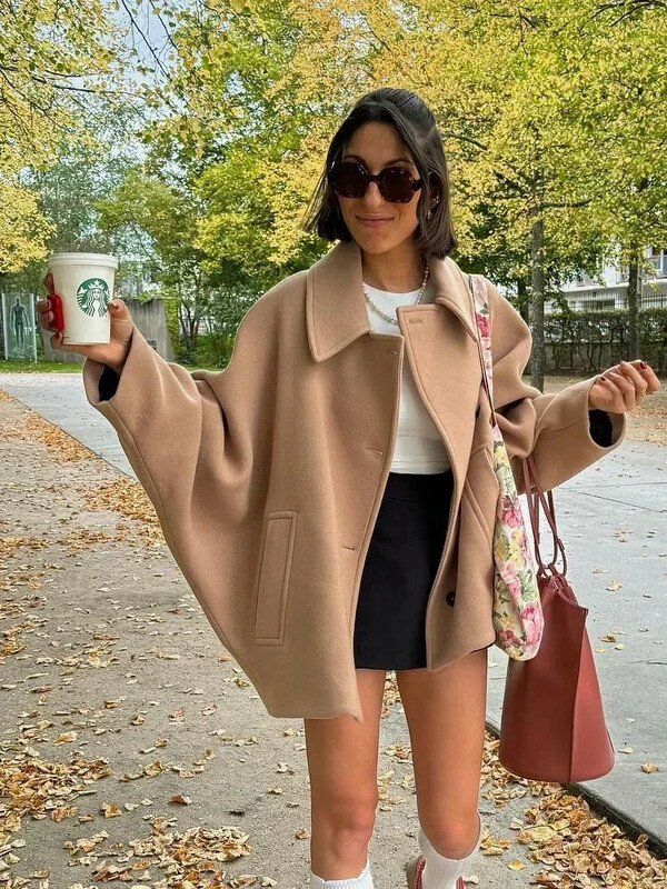 Modni vuneni sako na rever za žene Proljeće 2024. Jednoredno kopčanje Kaputi dugih rukava Ženska elegantna prevelika šik ulična odjeća